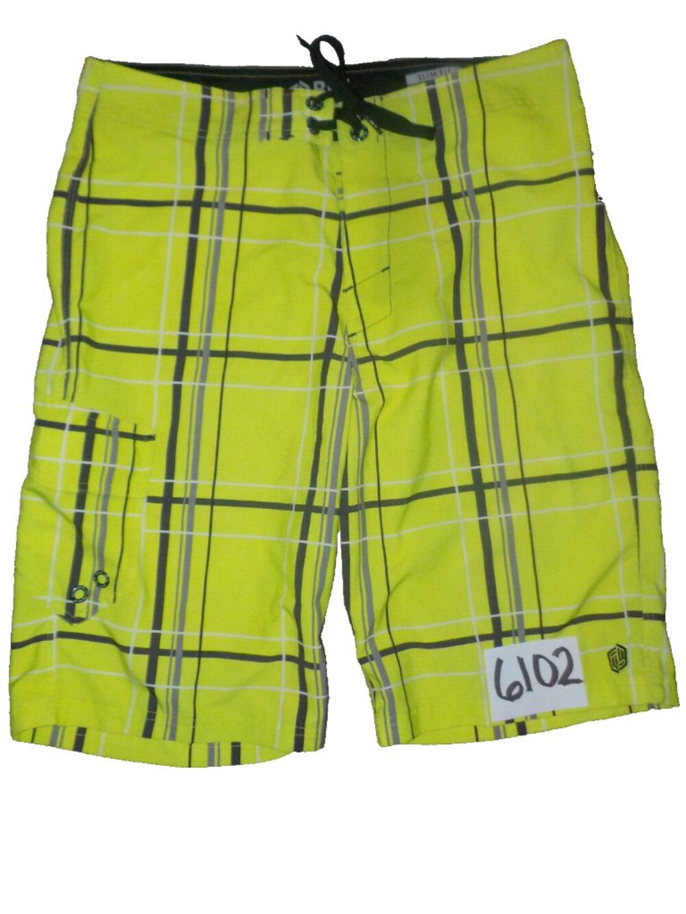 Buckle BKE Sport Men's Size 30 Board Shorts Slim Fit Neon Yellow Plaid